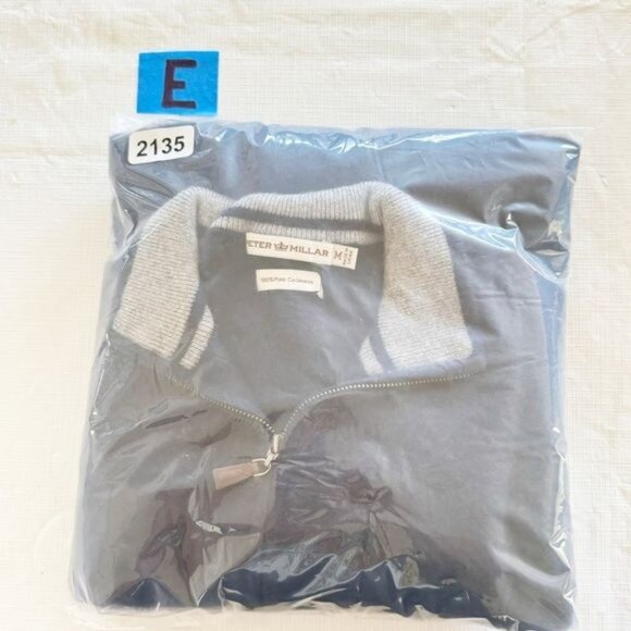 Peter Millar Artisan Crafted 100% Cashmere Flex Quarter-Zip blue Sweater Medium - Picture 11 of 12